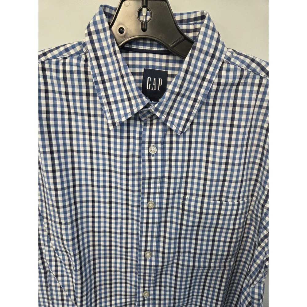 Gap Button Up Shirt Mens M Asher Plaid Blue Burt Delf Collared SS NWT